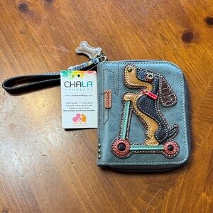 Chala Teal Dog Scooter Zip Wallet with Wristlet
